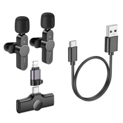 Borofone (2 pack) Wireless Lavalier Microphones Trophy (BFK12) 2.4Ghz, Type C, Lightning, 70mAh Black