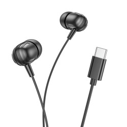Borofone Wired Earphones Delicious (BM77) Type C, with Microphone, Stereo Bass, Hi Fi Audio, Universal, 1.2m Black
