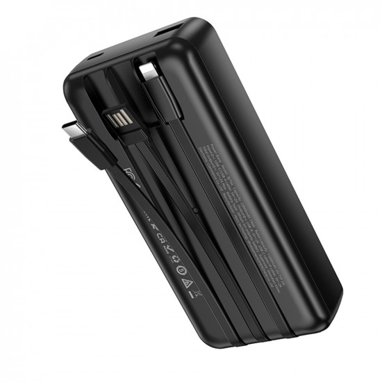 Borofone Power Bank (BJ79A) with USB C, USB, Lightning Cables, USB, Type C, LED Indicator, 20000mAh Black