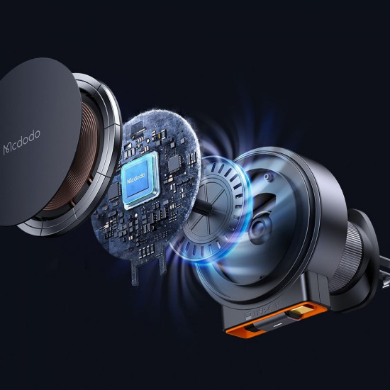 Mcdodo Car Holder with Wireless Charging (CH 0090) for Air Vent, 15W, Qi2, Built in Retractable Cable Black