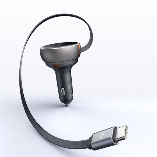 Mcdodo Car Charger (CC 4850) with USB C Retractable Cable, 80W, Dual Port, Indicator Light Ring, 80cm Black