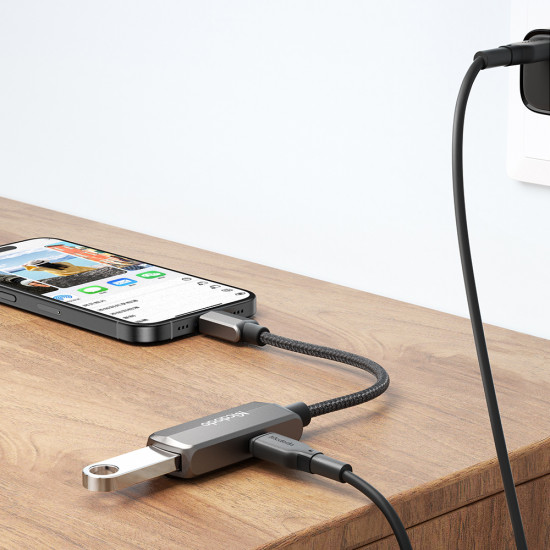 Mcdodo OTG Adapter (CA 2830) Type C to Type C, USB, Aluminum Alloy, Nylon, 3A. 60W, 13cm Dark Grey