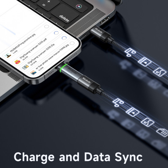 Mcdodo Adapter Auto Power Off (OT 6010) Lightning to Type C, 60W, 3A, 480Mbps, Charging & Data Sync, with Lanyard Black