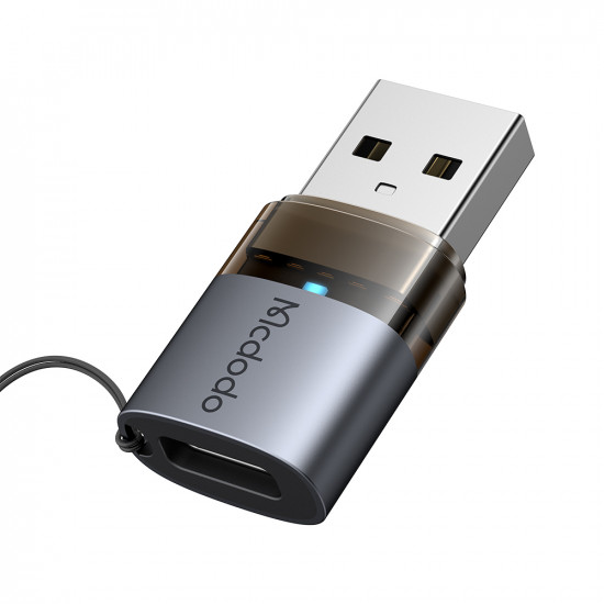 Mcdodo OTG Adapter (OT 7580) Type C to USB3.0, Aluminium Alloy, Charging&Data Sync, with Indicator Light, Lanyard Black