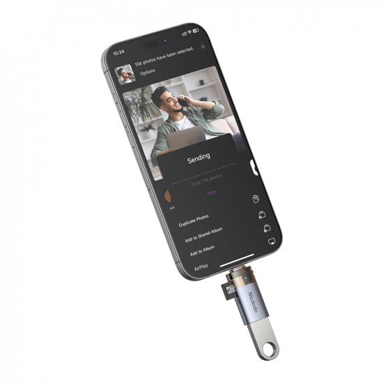 Mcdodo OTG Adapter (OT 7850) USB to Lightning, with TF Card Reader, Fast Data Transfer, 480Mbps, LED, Lanyard Black