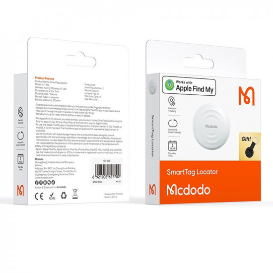 Mcdodo SmartTag Locator (AT 7200) 230mAh, Bluetooth V5.2, IPX4, MFi Certificated White
