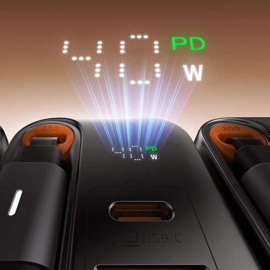 Mcdodo Wall Charger FreeGo Series (CH 4281) Built in USB C Retractable Cable, USB A/C, 40W, Digital Display, 65cm Black