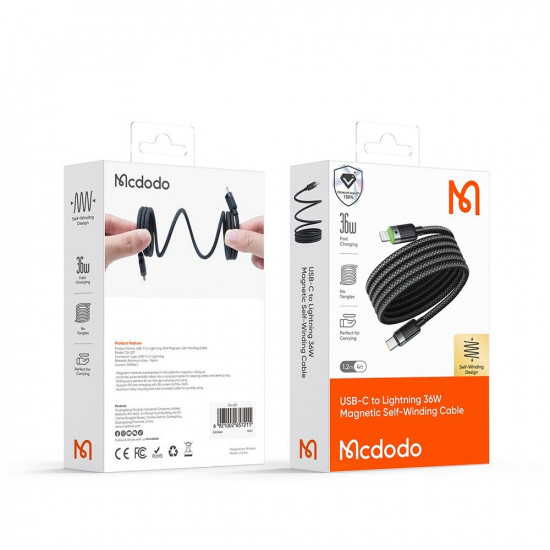 Mcdodo Data Cable Self Winding Series (CA 2010) USB C to Lightning, 36W, 1.2m Black Mcdodo Data Cable Self Winding Series (CA 2010) USB C to Lightning, 36W, 1.2m Black