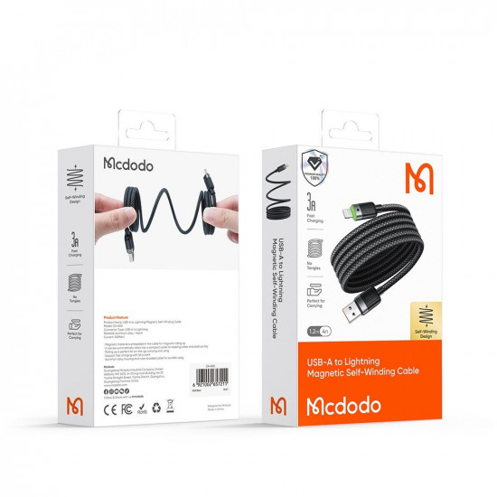 Mcdodo Data Cable Self Winding Series (CA 6000) USB A to Lightning, 3A, 1.2m Black