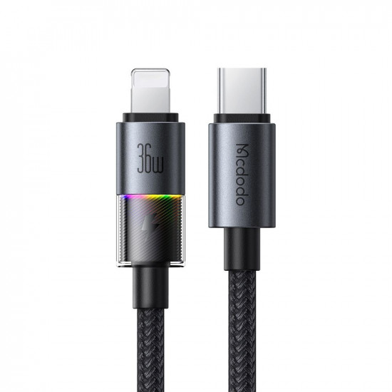 Mcdodo Data Cable (CA 8190) with 7 Colorful Lights, USB C to Lightning, 36W, 3A, 1.2m Black