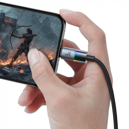 Mcdodo Data Cable (CA 8190) with 7 Colorful Lights, USB C to Lightning, 36W, 3A, 1.2m Black