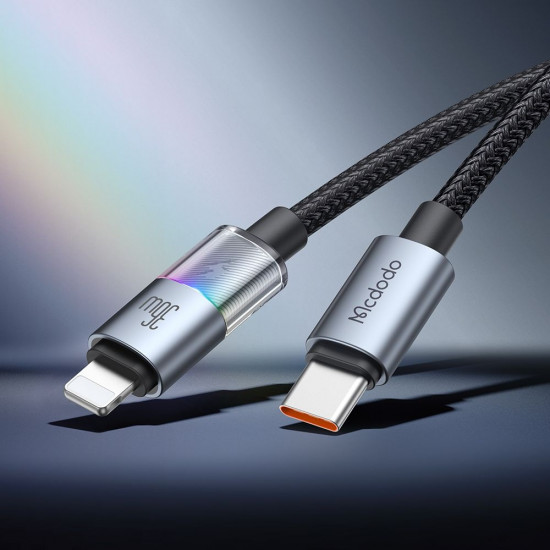 Mcdodo Data Cable (CA 8190) with 7 Colorful Lights, USB C to Lightning, 36W, 3A, 1.2m Black