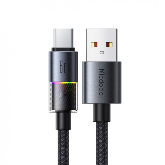 Mcdodo Data Cable (CA 8180) with 7 Colorful Lights, USB A to USB C, 6A, 1.2m Black