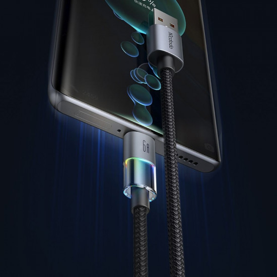 Mcdodo Data Cable (CA 8180) with 7 Colorful Lights, USB A to USB C, 6A, 1.2m Black