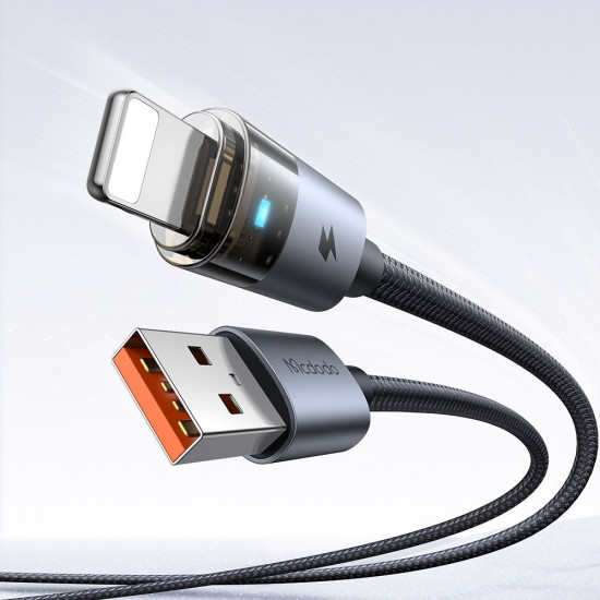 Mcdodo Data Cable (CA 6910) with Charging Light, USB A to Lightning, Transparent Cable, 3A, 1.2m Black