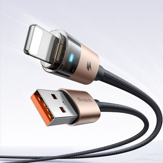 Mcdodo Data Cable (CA 6911) with Charging Light, USB A to Lightning, Transparent Cable, 3A, 1.2m Desert Gold