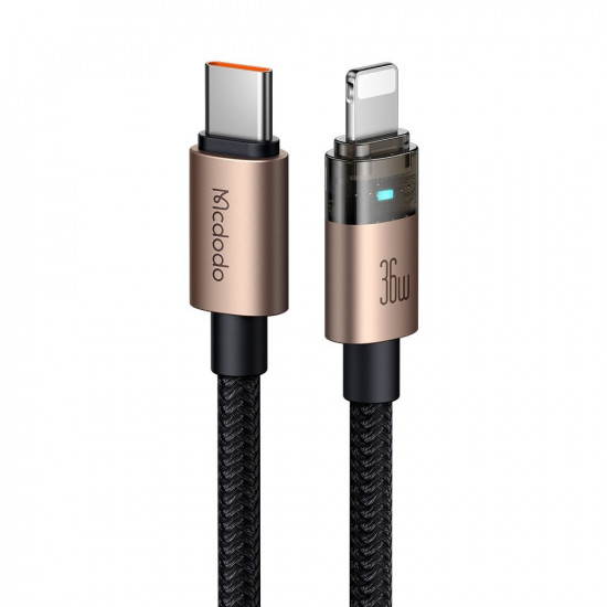 Mcdodo Data Cable (CA 6941) with Charging Light, USB C to Lightning, Transparent Cable, 36W, 1.2m Desert Gold