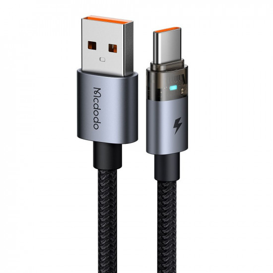 Mcdodo Data Cable (CA 6890) with Charging Light, USB C to USB A, Transparent Cable, 6A, 1.2m Black