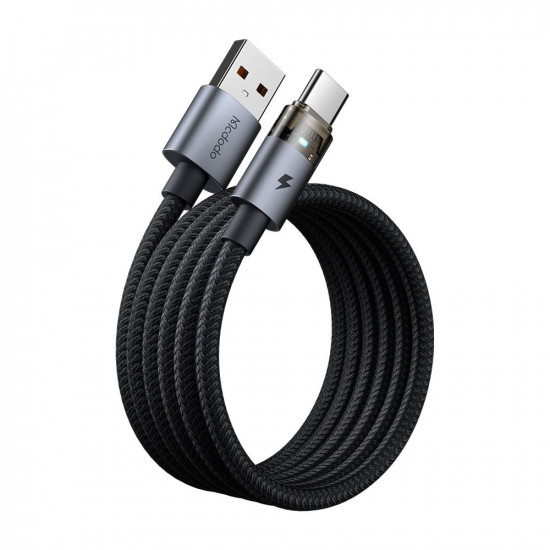 Mcdodo Data Cable (CA 6890) with Charging Light, USB C to USB A, Transparent Cable, 6A, 1.2m Black