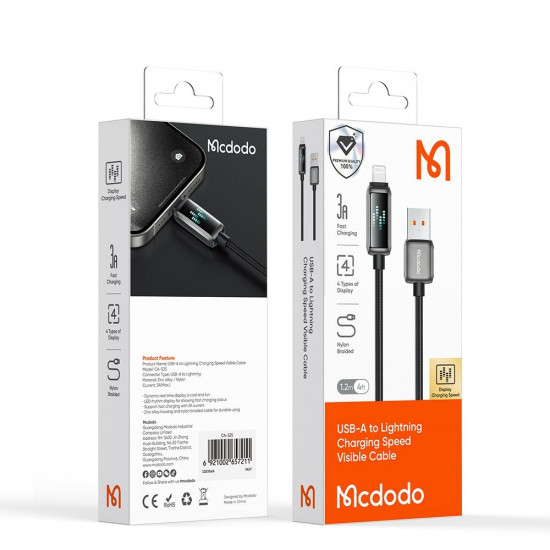 Mcdodo Data Cable (CA 5250) USB A to Lightning, LED Display, 1.2m Black