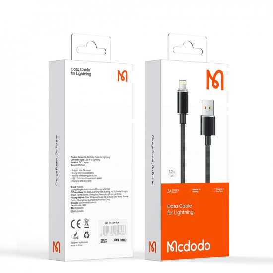 Mcdodo Data Cable (CA 3640) USB to Lightning, Transparent Design, 3A, 1.2m Black