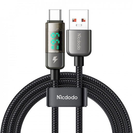 Mcdodo Data Cable (CA 3630) Type C to USB A, 6A Digital Display, Auto Power Off, Transparent Design, 1.2m Black