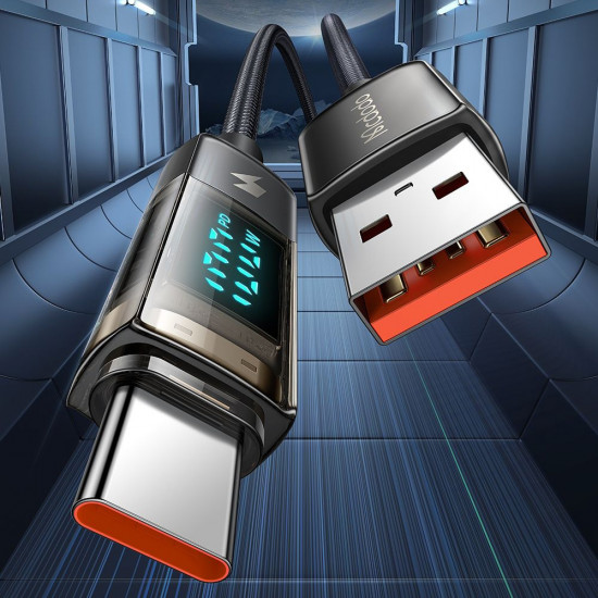 Mcdodo Data Cable (CA 3630) Type C to USB A, 6A Digital Display, Auto Power Off, Transparent Design, 1.2m Black