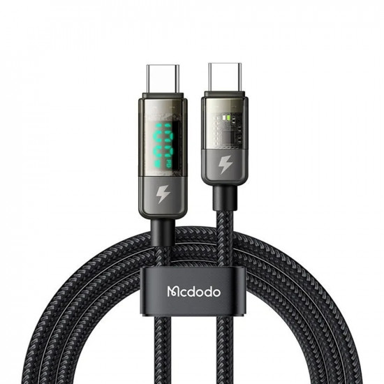 Mcdodo Data Cable (CA 3610) Type C to Type C, 100W, Digital Display, Auto Power Off, Transparent Design, 1.2m Black