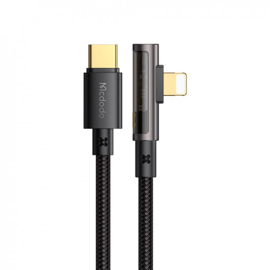 Mcdodo Data Cable (CA 3390) USB C to Lightning, 90 Degree Design, 36W, Transparent Design, 1.2m Black Mcdodo Data Cable (CA 3390) USB C to Lightning, 90 Degree Design, 36W, Transparent Design, 1.2m Black