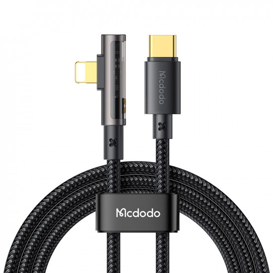 Mcdodo Data Cable (CA 3390) USB C to Lightning, 90 Degree Design, 36W, Transparent Design, 1.2m Black Mcdodo Data Cable (CA 3390) USB C to Lightning, 90 Degree Design, 36W, Transparent Design, 1.2m Black