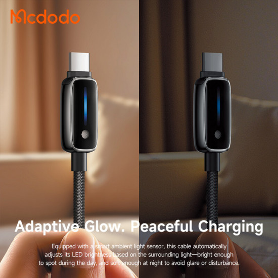 Mcdodo Data Cable (CA 0020) with Auto Brightness Adjustment, USB A to USB C, 6A, 1.2m Black