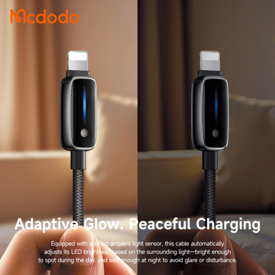 Mcdodo Data Cable (CA 0010) with Auto Brightness Adjustment, USB A to Lightning, 3A, 1.2m Black