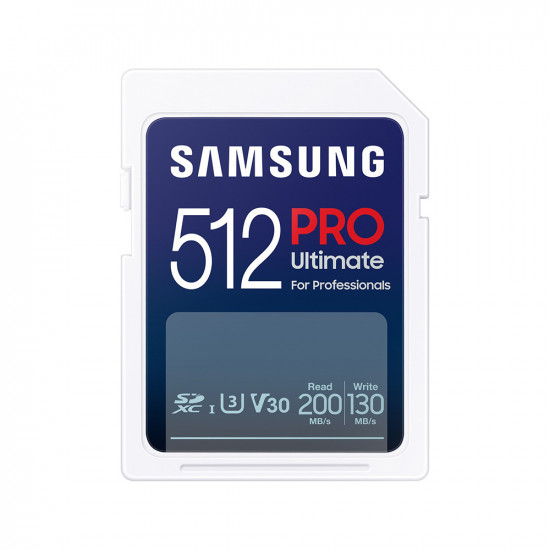 Samsung Memory Card PRO Ultimate (MB SY512S/WW) SDXC, 512GB, UHS I, U3, V30, A2, 200MB/s, for DSLR, Camcoder Blue