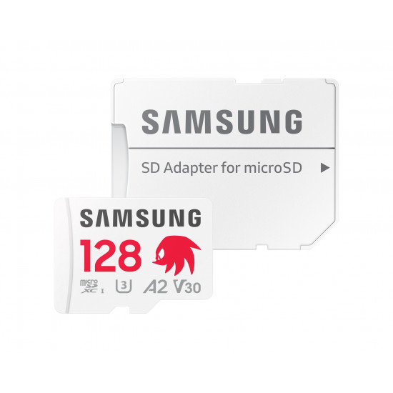 Samsung Memory Card PRO Plus SONIC (MB MD128SA/LC1) MicroSDXC, Adapter SD, 128GB, UHS I, U3, V30, A2, 180MB/s Red/White