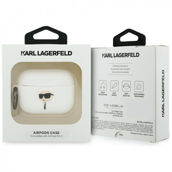 Case Karl Lagerfeld Silicone Karl Head   3D for AirPods Pro 3 white
