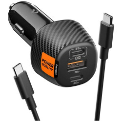 Car charger Spigen Essential EV1133 113W 2xUSB-C/USB-A + USB-C/USB-C cable black