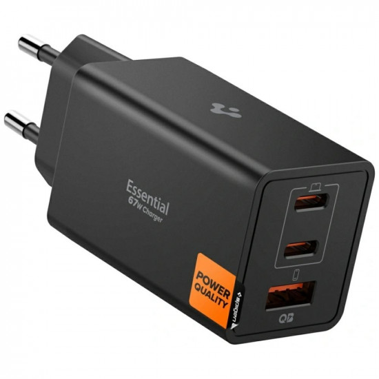 Wall charger Spigen Essential EE673EU 67W 2xUSB-C/USB-A black
