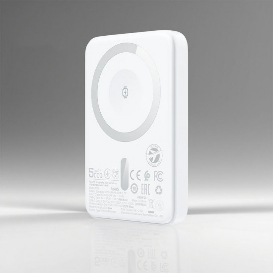 Acefast Magnetic Wireless Power Bank (M25 5000) MagSafe, Fast Charge, USB C, 5000mAh, 20W, 5V/2.4A, LED Indicator White