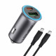 Acefast Car Charger (B16) Fast Charge, USB, Type C, 95W, PD3.0, with Type C Cable, 1.2m, Aluminium Alloy Metal Gray