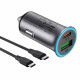 Acefast Car Charger (B16) Fast Charge, USB, Type C, 95W, PD3.0, with Type C Cable, 1.2m, Aluminium Alloy Metal Gray