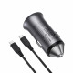 Acefast Car Charger (B16) Fast Charge, USB, Type C, 95W, PD3.0, with Type C Cable, 1.2m, Aluminium Alloy Metal Gray