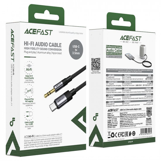 Acefast Audio Cable (J11) Mini Jack 3.5mm to Type C, Aluminum + Nylon Braided, Hi Fi Sound, Plug & Play, 1m Black Acefast Audio Cable (J11) Mini Jack 3.5mm to Type C, Aluminum + Nylon Braided, Hi Fi Sound, Plug & Play, 1m Black