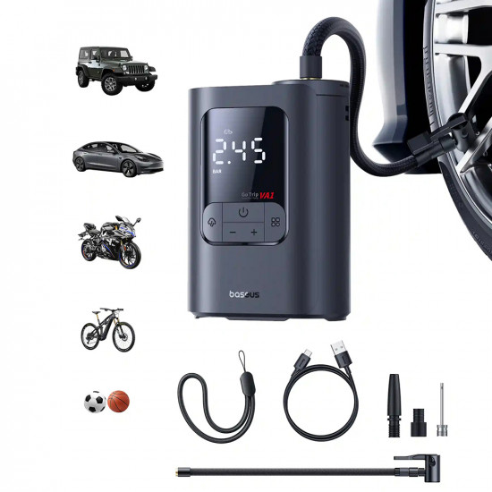 Baseus Car Compressor GoTrip VA1 Super Mini (C0119701) Wireless, with Display, 22 Cylinder, Auto Stop Cosmic Black Baseus Car Compressor GoTrip VA1 Super Mini (C0119701) Wireless, with Display, 22 Cylinder, Auto Stop Cosmic Black