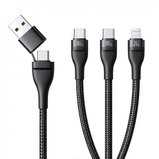 Baseus Data Cable Flash Series 3 (P10377501111 00) Fast Charge, USB, USB C to Lightning, 2x USB C, 100W, 1.5m Black