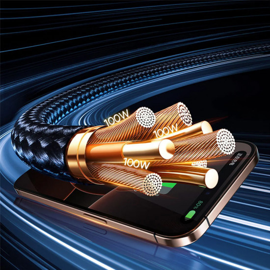 Baseus Data Cable Flash Series 3 (P10377501111 00) Fast Charge, USB, USB C to Lightning, 2x USB C, 100W, 1.5m Black