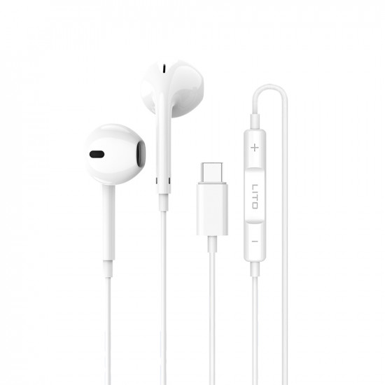 Lito Wired Earphones (LF01T) Type C, Stereo, Half In ear, with HD Microphone, 1.2m White