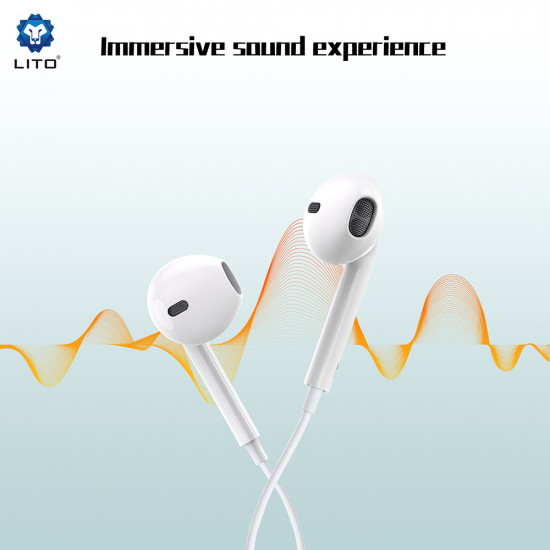 Lito Wired Earphones (LF01T) Type C, Stereo, Half In ear, with HD Microphone, 1.2m White