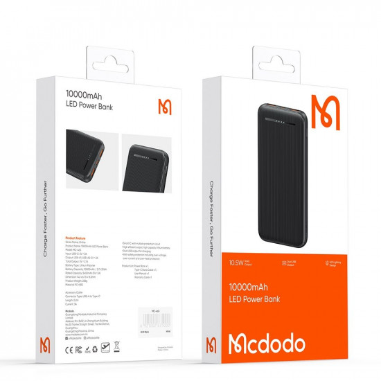 Mcdodo Power Bank Online Series (MC 4631) 2x USB, Type C, 10000mAh, 10.5W, 2A Black