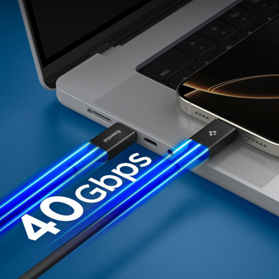 Spigen Data Cable Essential (EB24012CC) Fast Charging, Type C to Type C, 240W, 40Gbps, E Marker Chip, 8K, 1.2m Black