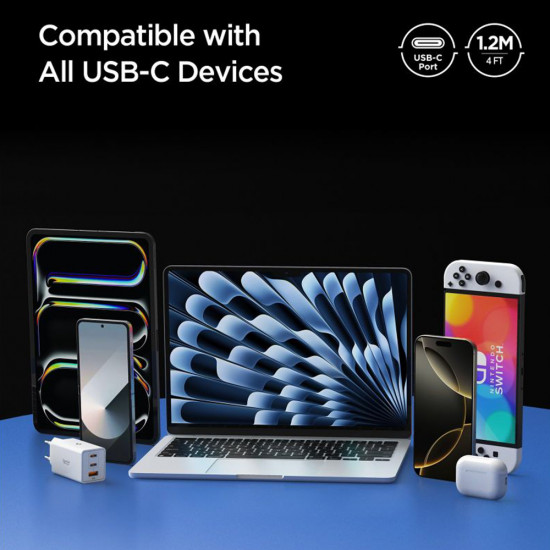 Spigen Data Cable Essential (EB24012CC) Fast Charging, Type C to Type C, 240W, 40Gbps, E Marker Chip, 8K, 1.2m White